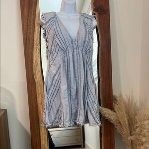 Free People Blue and White Denim Striped Mini Dress